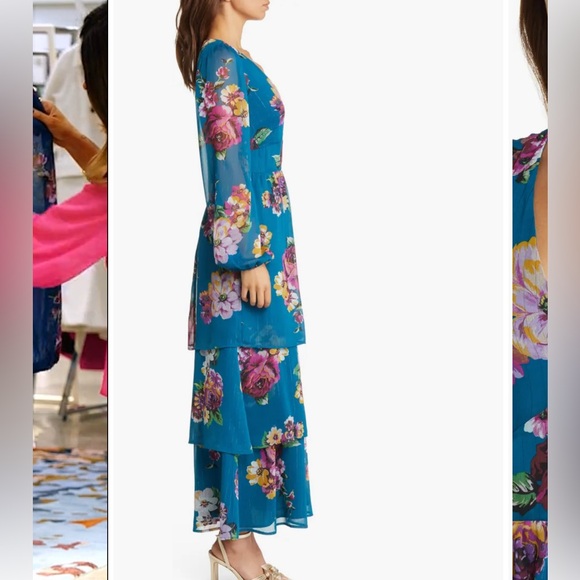 Fourteenth Place Balboa Tiered Floral Print Long Sleeve Chiffon Maxi Dress 👗 - Picture 3 of 7
